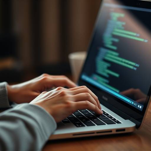 Hands typing on a laptop, focused on web development